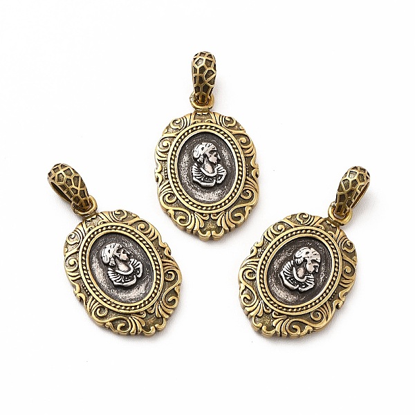 

PandaHall Rack Plating Eco-Friendly Brass Pendants, Long-Lasting Plated, Lead Free & Cadmium Free, Oval with Human Charm, Antique Golden..., Clear