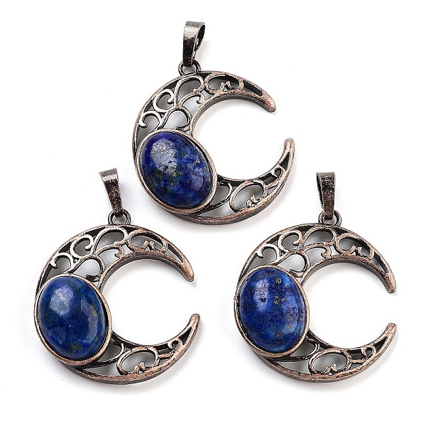 

PandaHall Dyed Natural Lapis Lazuli Pendants, with Red Copper Plated Brass Findings, Moon, 34x30x9~9.5mm, Hole: 5x8mm Lapis Lazuli Moon