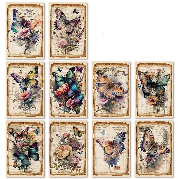 

PandaHall 30 Sheets 10 Styles Vintage Paper Butterfly Scrapbooking Paper Pads, for DIY Album Scrapbook, Greeting Card, Background Paper...