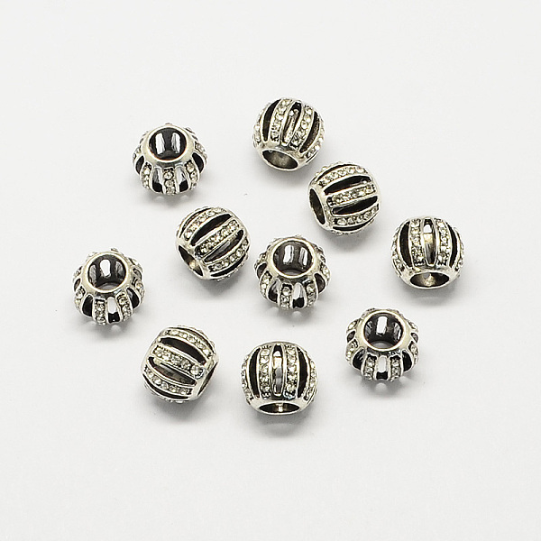 

PandaHall Alloy Rhinestone Rondelle Large Hole European Beads, Antique Silver, Crystal, 11x10mm, Hole: 5~6mm Alloy+Rhinestone Rondelle Clear