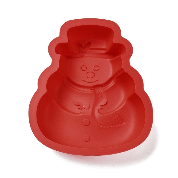 PandaHall DIY Christmas Snowman Food Grade Silicone Molds, Baking Cake Pans, FireBrick, 180x155x38mm Silicone Snowman Red