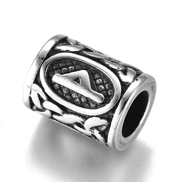 

PandaHall 304 Stainless Steel European Beads, Large Hole Beads, Column with Runes/Futhark/Futhor, Antique Silver, 13.5x10mm, Hole: 6mm 304...