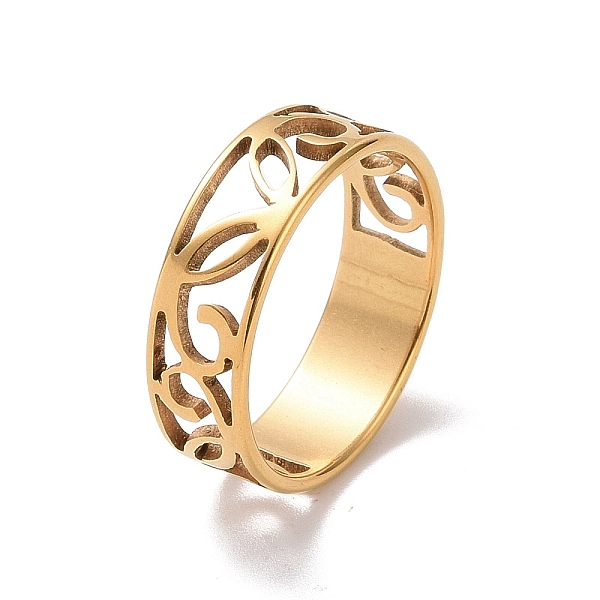 

PandaHall Ion Plating(IP) 201 Stainless Steel Hollow Leaf Finger Ring for Women, Golden, US Size 6 1/2(16.9mm) 201 Stainless Steel