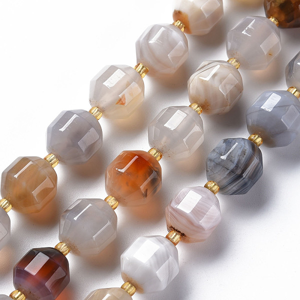 

PandaHall Natural Striped Agate/Banded Agate Beads Strands, Dyed, Faceted, with Seed Beads, Double Terminated Point Prism Beads, Bicone...