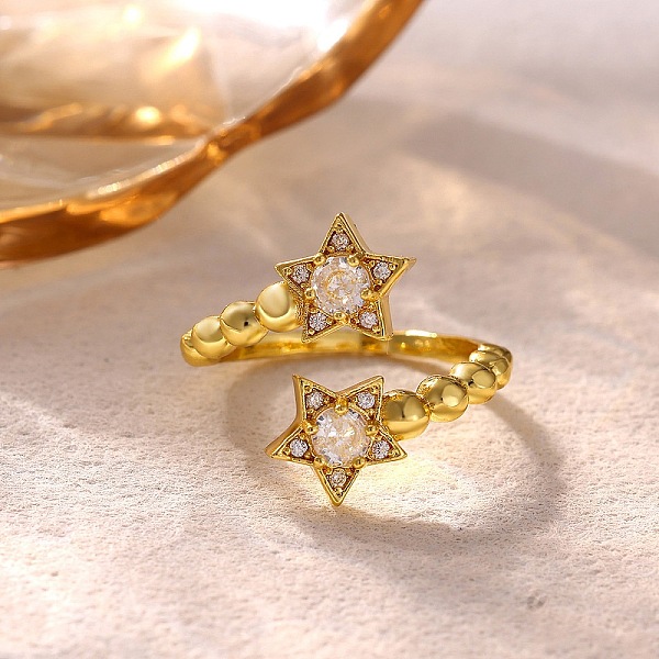 Bagues ouvertes en laiton avec micro pavé de zircones cubiques pour femmes
