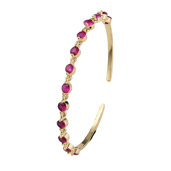 

PandaHall Cubic Zirconia Flat Round Open Cuff Bangle, Real 18K Gold Plated Brass Jewelry for Women, Camellia, Inner Diameter: 2-1/4 inch..., Pink