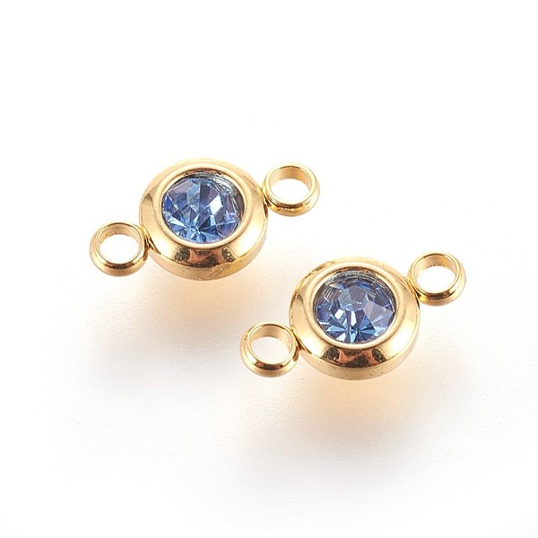 

PandaHall 304 Stainless Steel Rhinestone Links connectors, Flat Round, Golden, Light Sapphire, 12x6.5x4mm, Hole: 2mm 304 Stainless Steel..., Blue