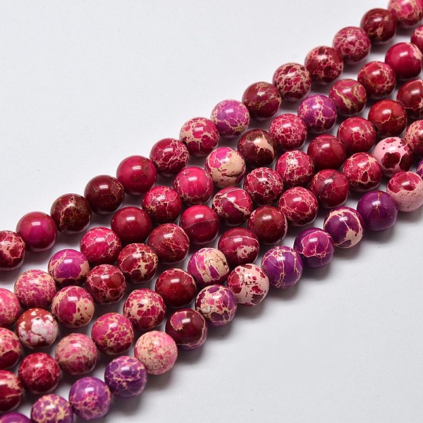 

PandaHall Natural Imperial Jasper Beads Strands, Round, Dyed, Crimson, 6mm, Hole: 1mm, about 62pcs/strand, 15 inch Imperial Jasper Round..., Pink