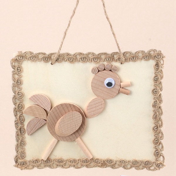 

PandaHall DIY Rooster Painting Handmade Materials Package for Parent-Child, including Unfished Wood Cabochons, Picture Frame, Rope and..., Orange