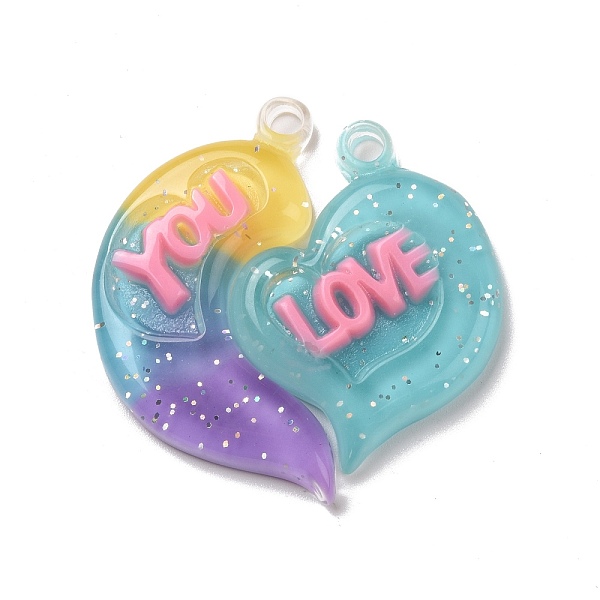 

PandaHall Gradient Color Translucent Resin Pendants, with Glitter Powder, Couple Heart Charm with Word LOVE YOU, Gold, 39x38.5x5.5mm, Hole...