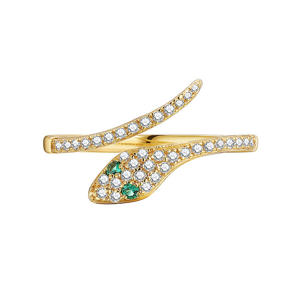 

PandaHall SHEGRACE Snake Adjustable 925 Sterling Silver Cuff Rings, Open Rings, with Grade AAA Cubic Zirconia, Golden, Size 8, Inner..., Clear