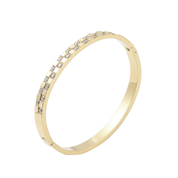

PandaHall Ion Plating(IP) 304 Stainless Steel Micro Pave Clear Cubic Zirconia Hinged Bangles, Golden, Inner Diameter: 2-1/4x1-7/8 inch...