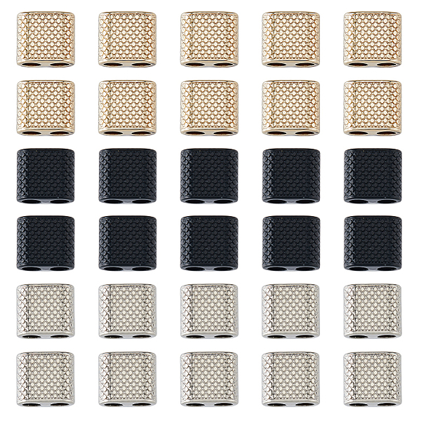 

PandaHall SUPERFINDINGS 30Pcs 3 Colors Zinc Alloy Slide Charms, Rectangle, Mixed Color, 13x14x7mm, Hole: 4.5mm, 10pcs/color Alloy Rectangle