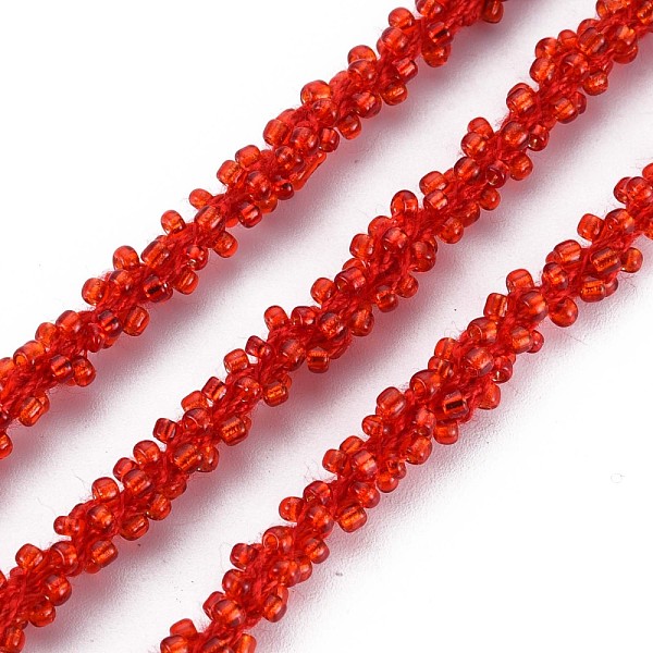 

PandaHall Polyester Cord, with Glass Seed Beads, Red, 1/4 inch(5~6mm) Seed Beads Red