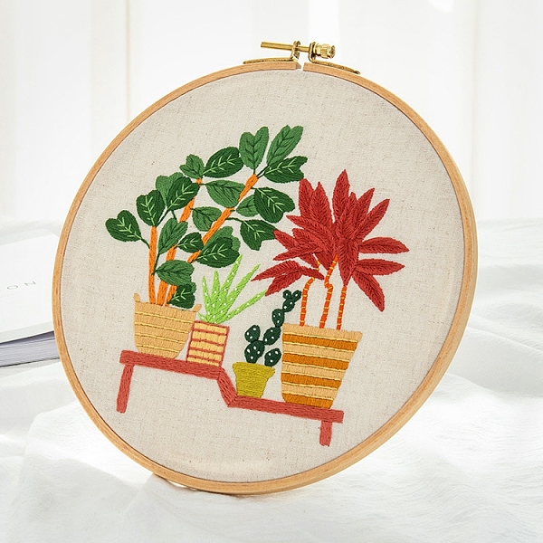 

PandaHall Plant Pattern DIY Embroidery Beginner Kit, including Embroidery Needles & Thread, Cotton Linen Fabric, Crimson, 27x27cm Cloth Leaf..., Pink
