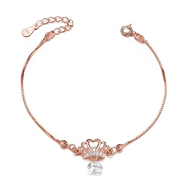 

PandaHall SHEGRACE 925 Sterling Silver Charm Bracelets, with Micro Pave AAA Cubic Zirconia Crown, AAA Cubic Zirconia Pendant, Rose Gold...