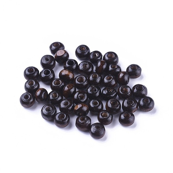 

PandaHall Dyed Natural Wood Beads, Round, Lead Free, Coconut Brown, 6x4~5mm, Hole: 2mm, about 13600pcs/1000g Maple Wood Round Brown