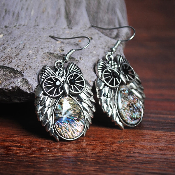 

PandaHall Natural Paua Shell Animal Dangle Earrings, Antique Silver Alloy Jewelry for Women, Owl, 33x26mm Shell Owl