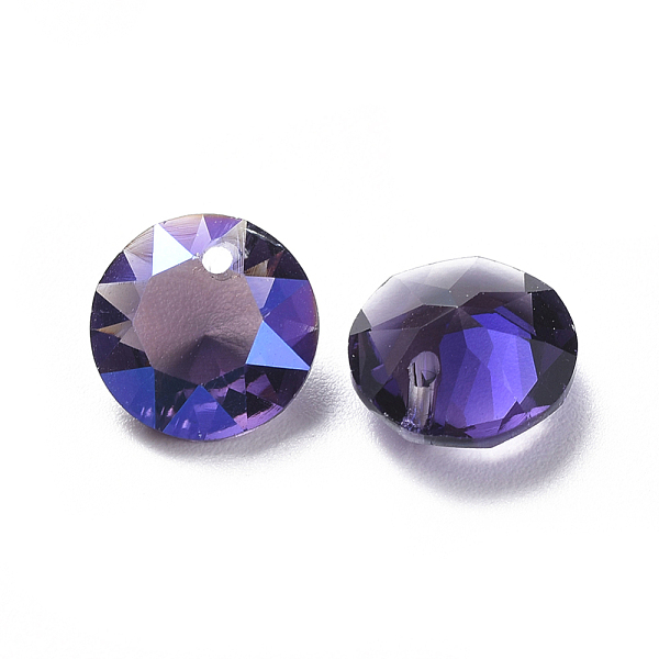 

PandaHall Glass Rhinestone Charms, Faceted, Flat Round, Amethyst AB, 10x5.3mm, Hole: 1.2mm Glass Flat Round Purple