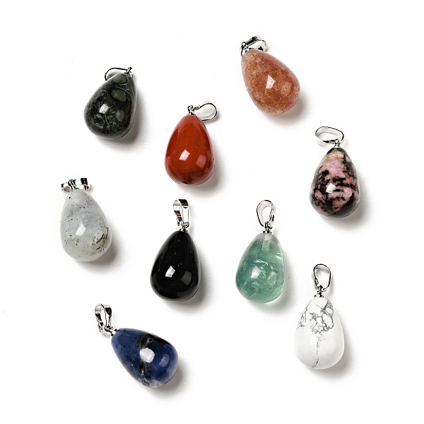 

PandaHall Natural Mixed Stone Pendants, with Platinum Tone Brass Findings, Teardrop Charm, 20~21x11~12mm, Hole: 6x3.5mm Mixed Stone Teardrop
