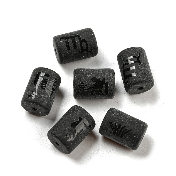 

PandaHall 20Pcs Frosted Glass Beads, Black, Column with Constellation, Virgo, 13.7x10mm, Hole: 1.5mm Glass Virgo Black