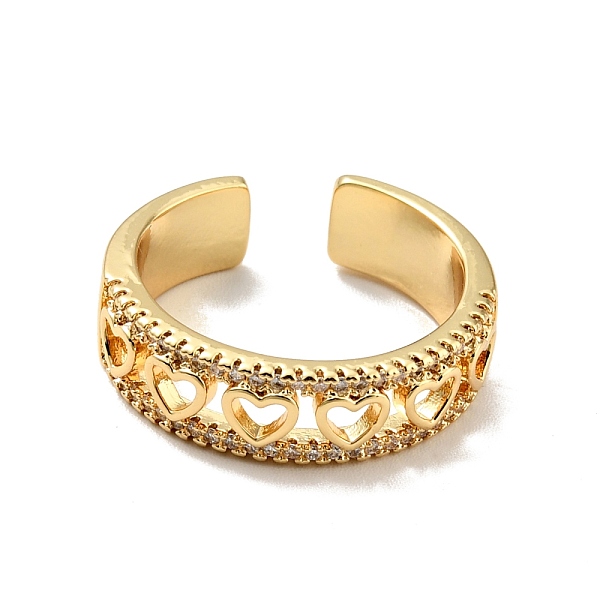 

PandaHall Clear Cubic Zirconia Heart Open Cuff Ring, Rack Plating Brass Jewelry for Women, Cadmium Free & Lead Free, Real 18K Gold Plated...