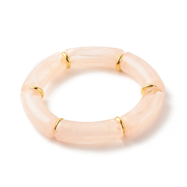 

PandaHall Acrylic Tube Beaded Stretch Bracelets, with Brass Beads, Bisque, Inner Diameter: 2-1/8 inch(5.5cm) Acrylic Orange