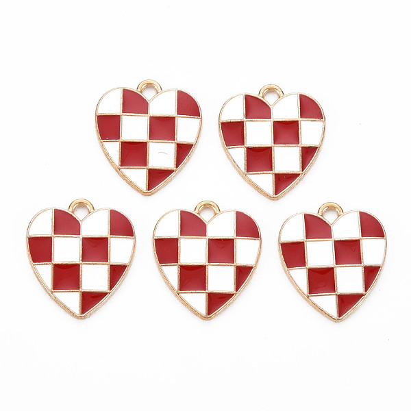 

PandaHall Alloy Enamel Pendants, Cadmium Free & Lead Free, Light Gold, Heart, Checkered Charms, Dark Red, 17.5x15.5x1.5mm, Hole: 1.8mm...