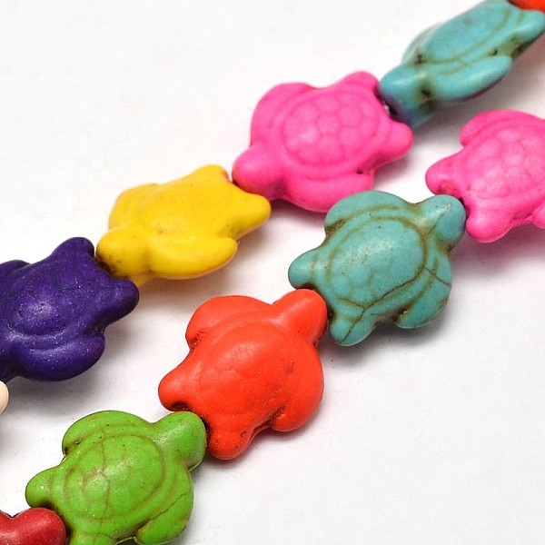 

PandaHall Dyed Synthetic Turquoise Beads Strands, Sea Turtle, Mixed Color, 17~18x14x6~8mm, Hole: 1mm, about 23pcs/strand, 15 inch Synthetic..., Multicolor