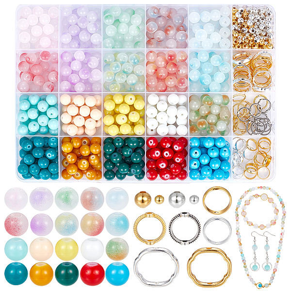 

PandaHall DIY Beads Jewelry Making Finding Kit, Including Glass Round & Iron Spacer Beads, Alloy & Brass Bead Frames, Mixed Color..., Multicolor