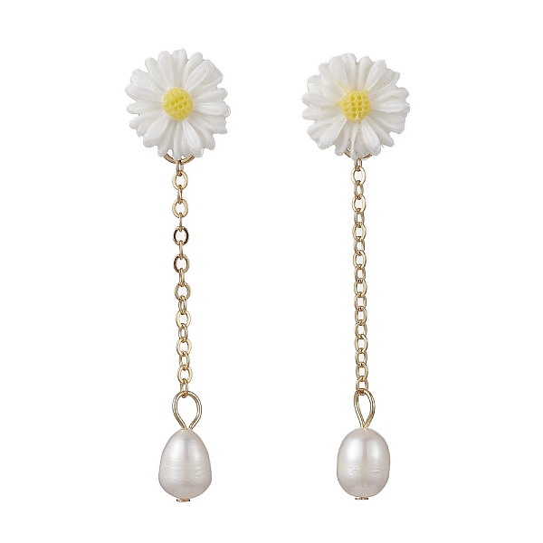 

PandaHall Natural Pearl & Resin Sunflower Dangle Stud Earrings, Golden 304 Stainless Steel Chains Tassel Earrings, White, 55x13.5mm Pearl...