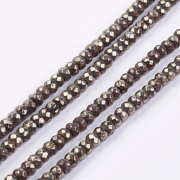 

PandaHall Natural Pyrite Bead Strands, Faceted, Rondelle, 4x3mm, Hole: 1mm, about 120pcs/strand, 15.7 inch Pyrite Rondelle