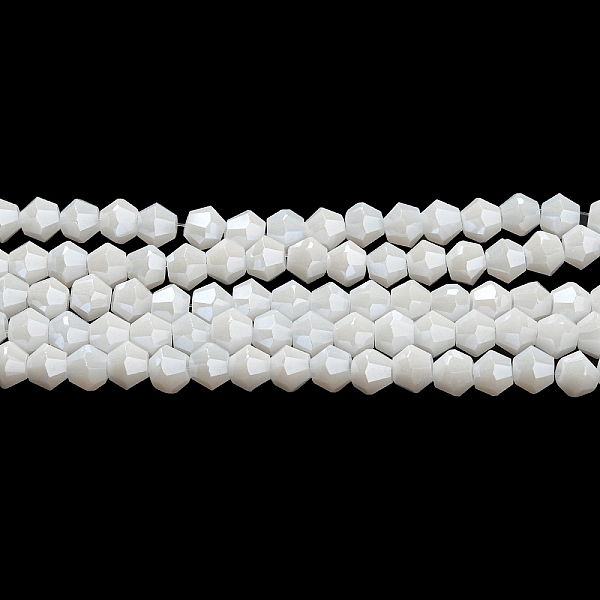 

PandaHall Opaque Solid Color Electroplate Glass Beads Strands, Pearl Luster Plated, Faceted, Bicone, White, 4x4mm, Hole: 0.8mm, about...