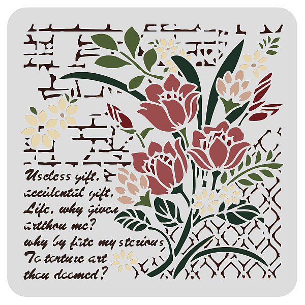 

PandaHall BENECREAT 30x30cm Flower Pattern Plastic Drawing Stencils Templates, Romantic Flower Wall Poetry Pattern Stencils for Painting on..., White