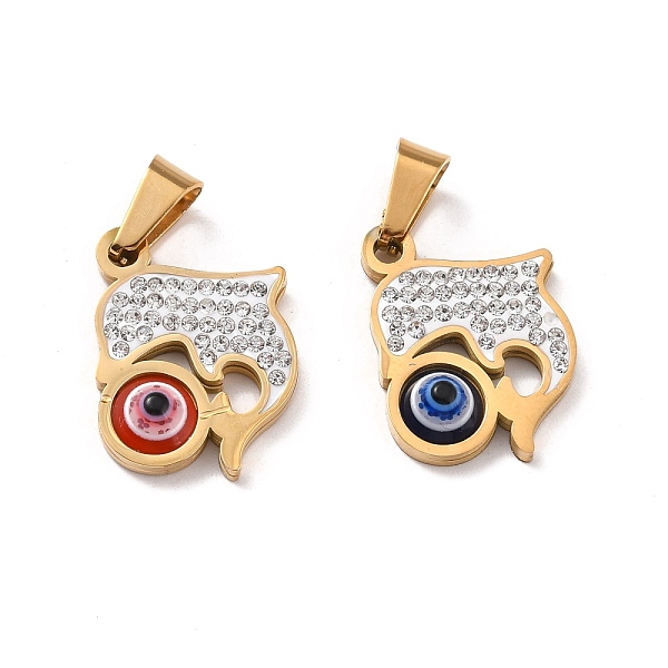 

PandaHall 304 Stainless Steel Pendants, with Polymer Clay Rhinestone and Evil Eye Resin Round Beads, 201 Stainless Steel Bails, Dolphin..., Multicolor