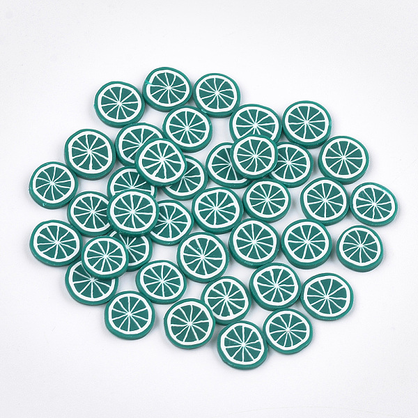 

PandaHall Handmade Polymer Clay Nail Art Decoration, Fashion Nail Care Cabochons, Lemon, Dark Cyan, 9~11x1~2mm Polymer Clay Fruit Cyan