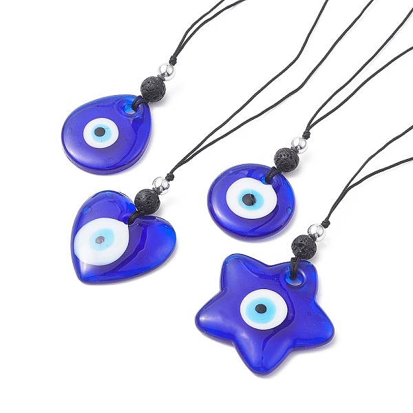 

PandaHall Lampwork Evil Eye & Natural Lava Rock & Synthetic Hematite Pendant Necklace with Nylon Thread, Mixed Shapes, 37.01 inch(94cm)...