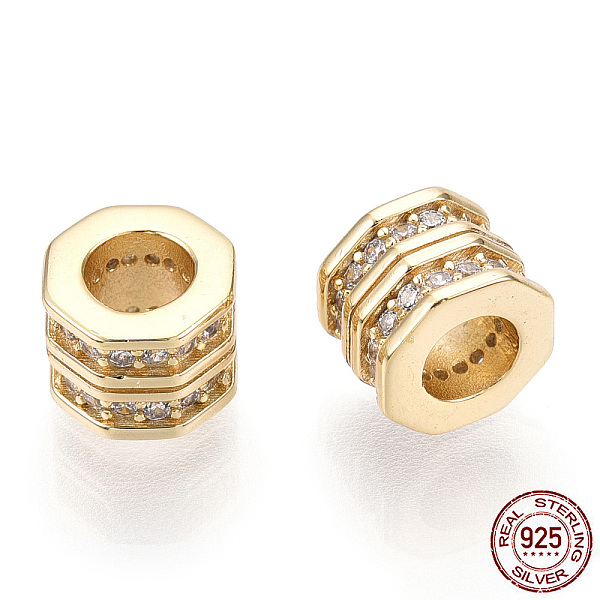 

PandaHall 925 Sterling Silver Micro Pave Cubic Zirconia Beads, Octagon Column, Nickel Free, Real 18K Gold Plated, 6.5x6.5x5.5mm, Hole: 3.5mm..., Clear
