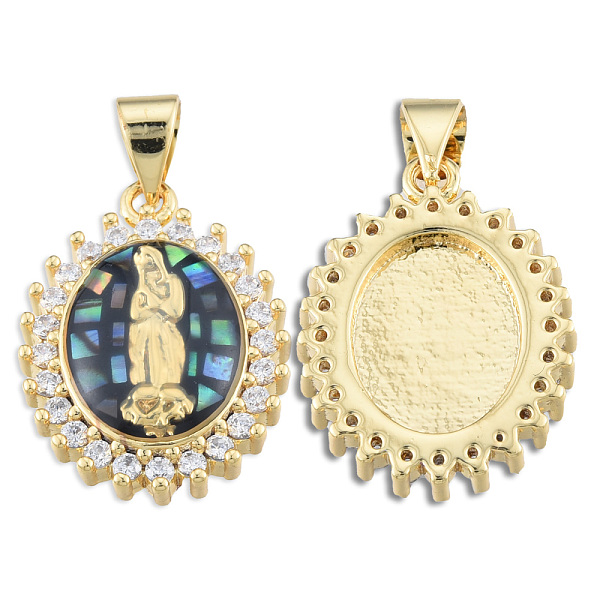 

PandaHall Brass Micro Pave Clear Cubic Zirconia Pendants, with Enamel and Shell, Real 18K Gold Plated, Nickel Free, Oval with Virgin Mary..., Black