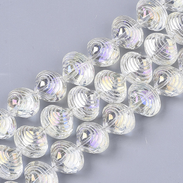 

PandaHall Electroplate Glass Beads Strands, AB Color Plated, Shell Shape, Clear AB, 12x14.5x10mm, Hole: 1mm, about 50~51pcs/Strand, 24.41..., White