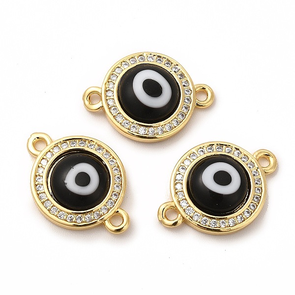 

PandaHall Rack Plating Real 18K Gold Plated Brass Micro Pave Clear Cubic Zirconia Connector Charms, Flat Round with Evil Eye Links, with..., Black