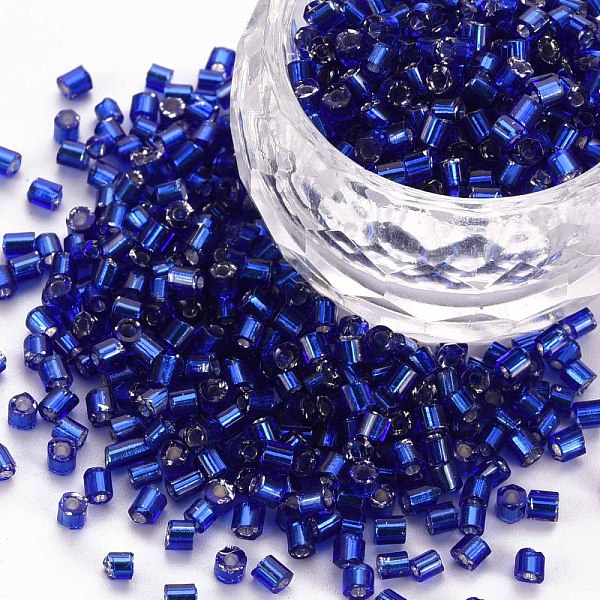 

PandaHall 8/0 Glass Bugle Beads, Silver Lined, Blue, 2.5~3x2.5mm, Hole: 1mm, about 15000pcs/pound Glass Blue