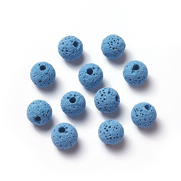 

PandaHall Unwaxed Natural Lava Rock Beads, for Perfume Essential Oil Beads, Aromatherapy Beads, Dyed, Round, Dodger Blue, 8.5mm, Hole...