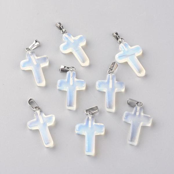 

PandaHall Synthetic Opalite Pendants, Dyed, with Brass Pinch Bails, Platinum Plated, Cross, 23.5~28x15~18x4mm, Hole: 3x6mm Opalite Cross