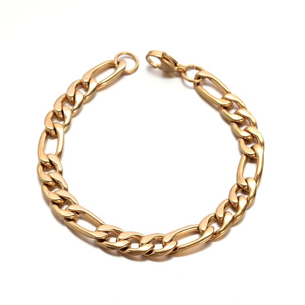 

PandaHall Boy's 304 Stainless Steel Mother-Son Figaro Chain Bracelets, with Lobster Claw Clasp, Faceted, Golden, 210x8.5mm Stainless Steel