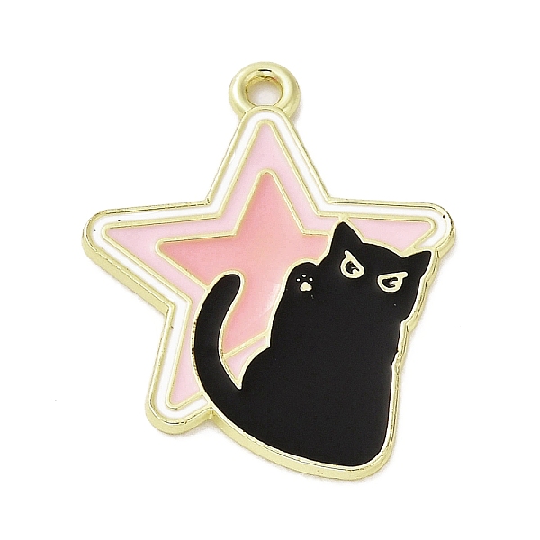 

PandaHall Alloy Enamel Pendants, Golden, Star Charm, Cat Shape, 28x22.5x1.5mm, Hole: 1.5mm Alloy+Enamel Cat Shape Pink