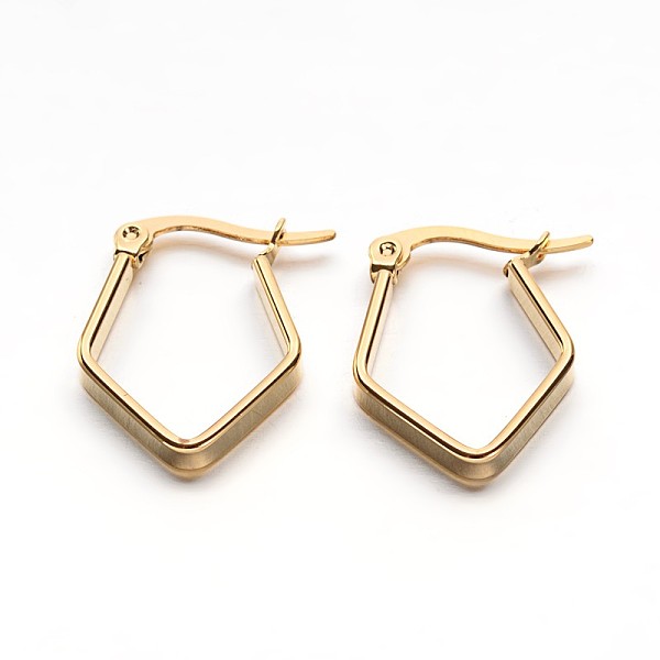 

PandaHall 304 Stainless Steel Hoop Earrings, Rhombus, Golden, 21x15.5x3mm, Pin: 1x0.5mm 304 Stainless Steel Rhombus