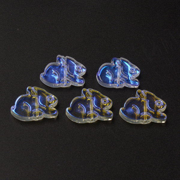 

PandaHall Electroplate Transparent Glass Beads, AB Color Half Plated, Rabbit, Clear AB, 14.5x19x3.5mm, Hole: 1mm Glass Rabbit White