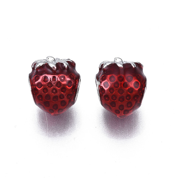 

PandaHall Rack Plating Alloy Enamel European Beads, Large Hole Beads, Cadmium Free & Lead Free, Strawberry, Platinum, Dark Red, 11x9.5x9.5mm...