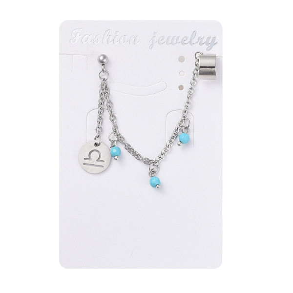 

PandaHall 304 Stainless Steel Cuff Earrings, with Synthetic Turquoise Beads, Rolo Chains, Brass Earring Finding and Rubber Ear Nuts, Flat...